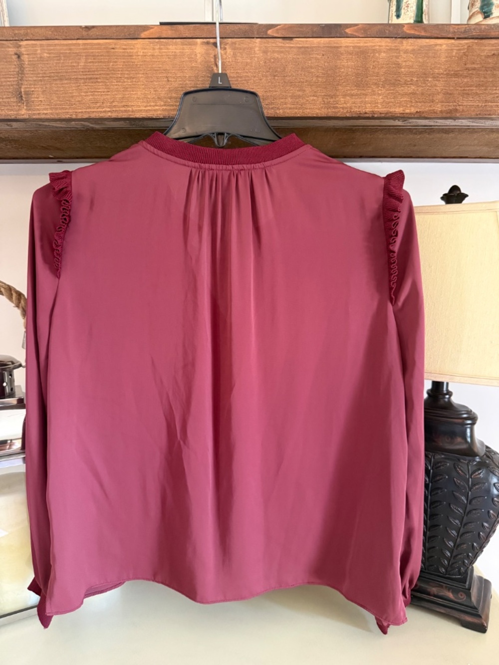 Current Air Spilt-Neck Blouse - Burgundy - Picture 2 of 8